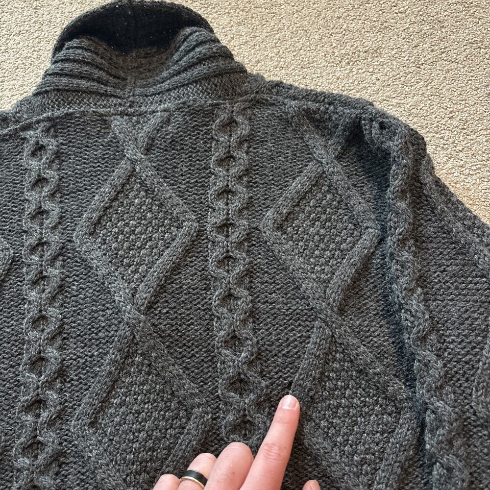 Aran Crafts Ireland Merino Wool Shawl Collar Cardigan Sweater Mens S Gray Cable - Picture 9 of 10